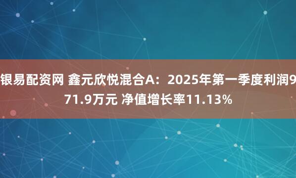 银易配资网 鑫元欣悦混合A：2025年第一季度利润971.9万元 净值增长率11.13%